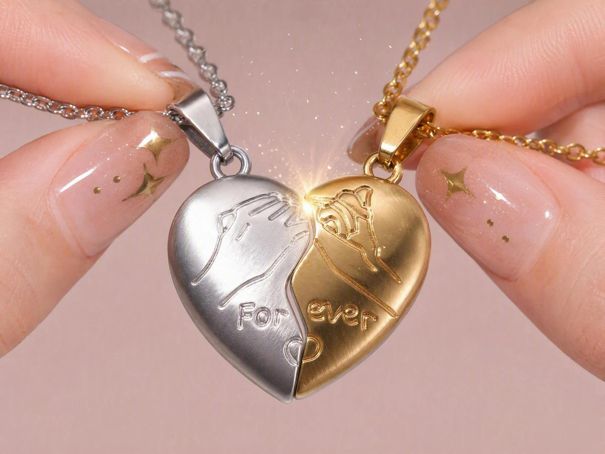Two Bestie Forever Handshake Heart BFF Necklaces🤝💛🤍