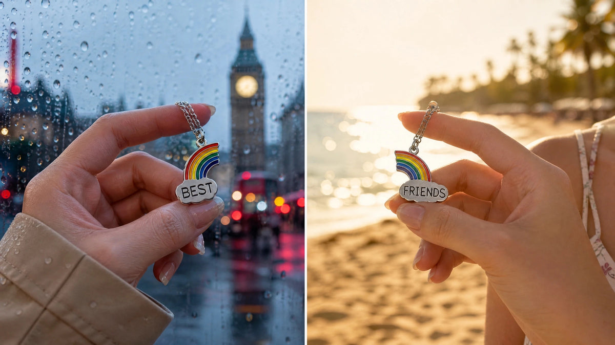 Two Bestie Rainbow BEST FRIENDS BFF Necklaces🌈☁️