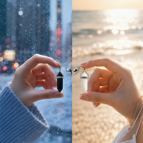 2‑Piece Black White Crystal Magnetic Heart BFF Necklaces🖤🤍💞