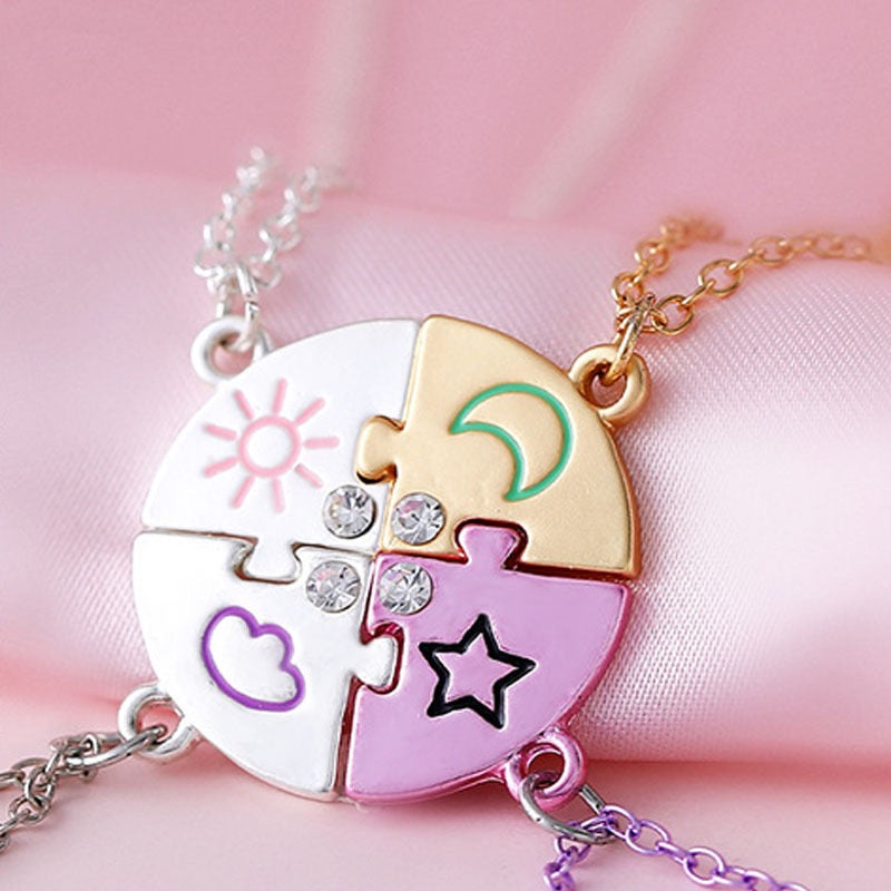 4‑Piece Sun Moon Star Cloud Puzzle Best Friend Necklaces🌈