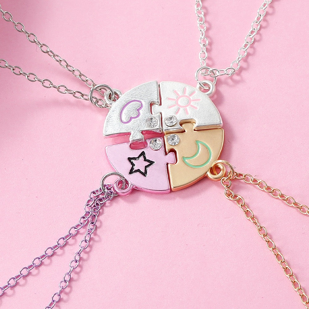 4‑Piece Sun Moon Star Cloud Puzzle Best Friend Necklaces🌈