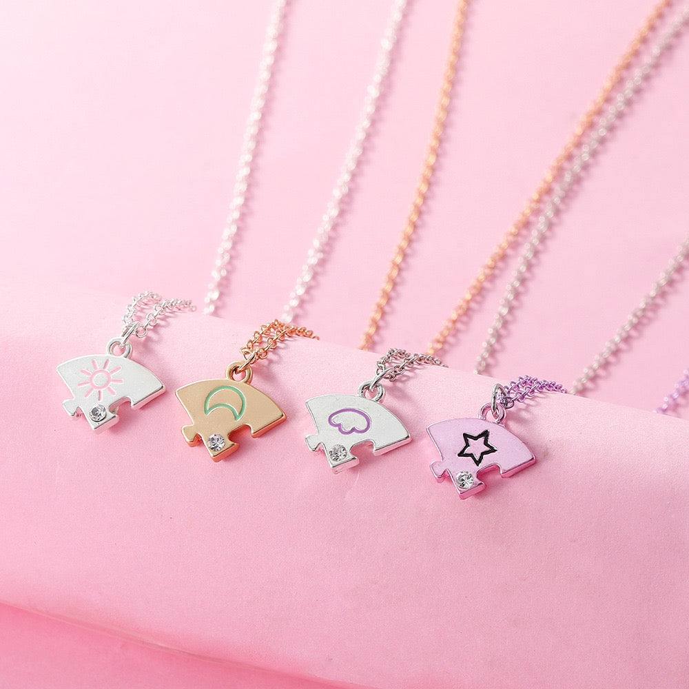 4‑Piece Sun Moon Star Cloud Puzzle Best Friend Necklaces🌈