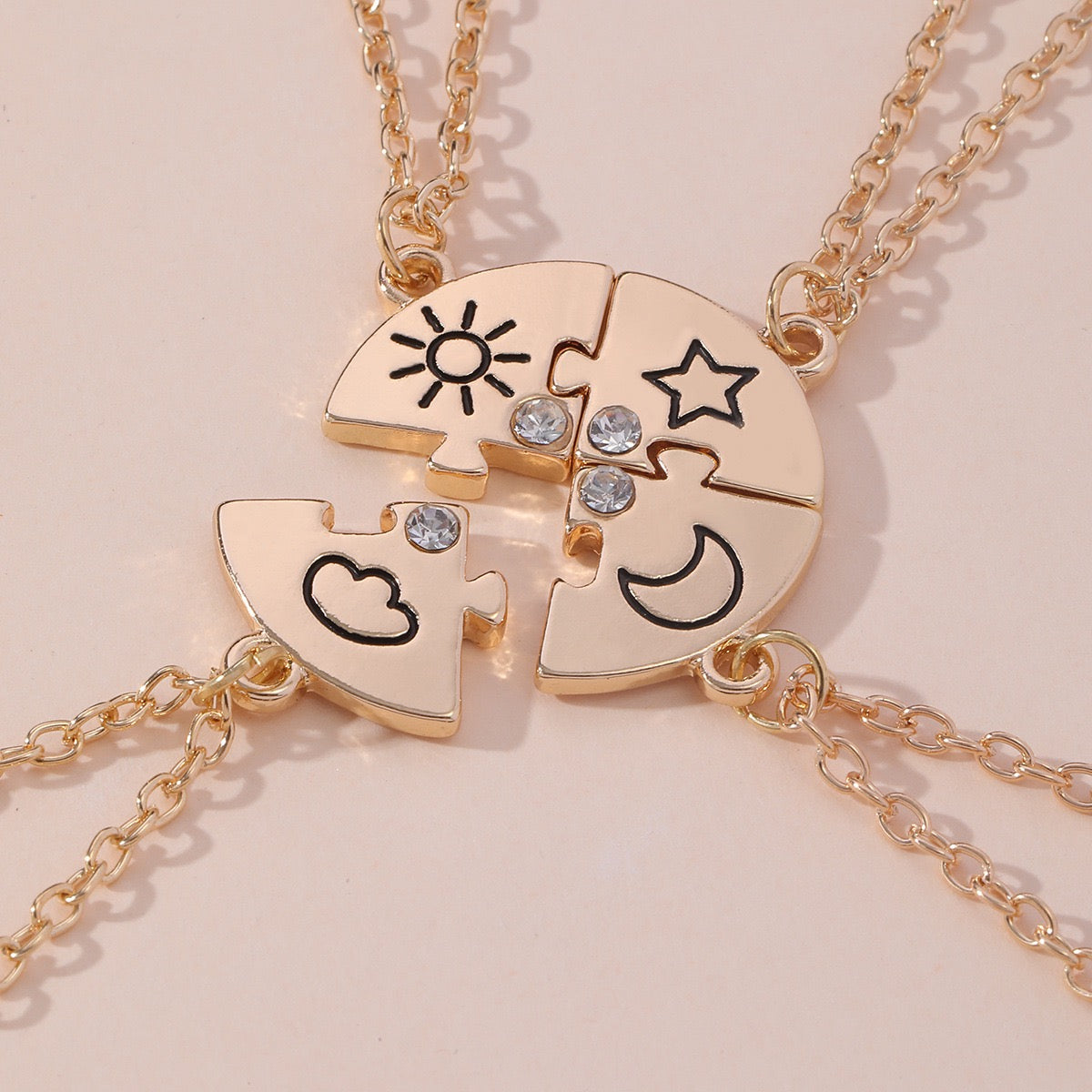 4‑Piece Sun Moon Star Cloud Puzzle Best Friend Necklaces🌈