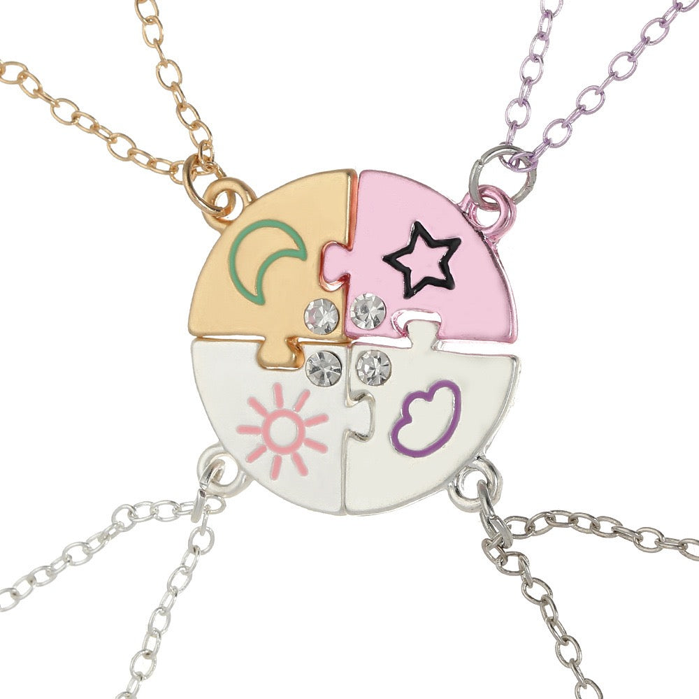 4‑Piece Sun Moon Star Cloud Puzzle Best Friend Necklaces🌈