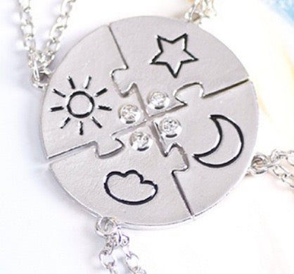 4‑Piece Sun Moon Star Cloud Puzzle Best Friend Necklaces🌈