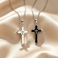2Pcs Black & White Gothic Cross Matching Bestie Necklaces ⚔️🖤