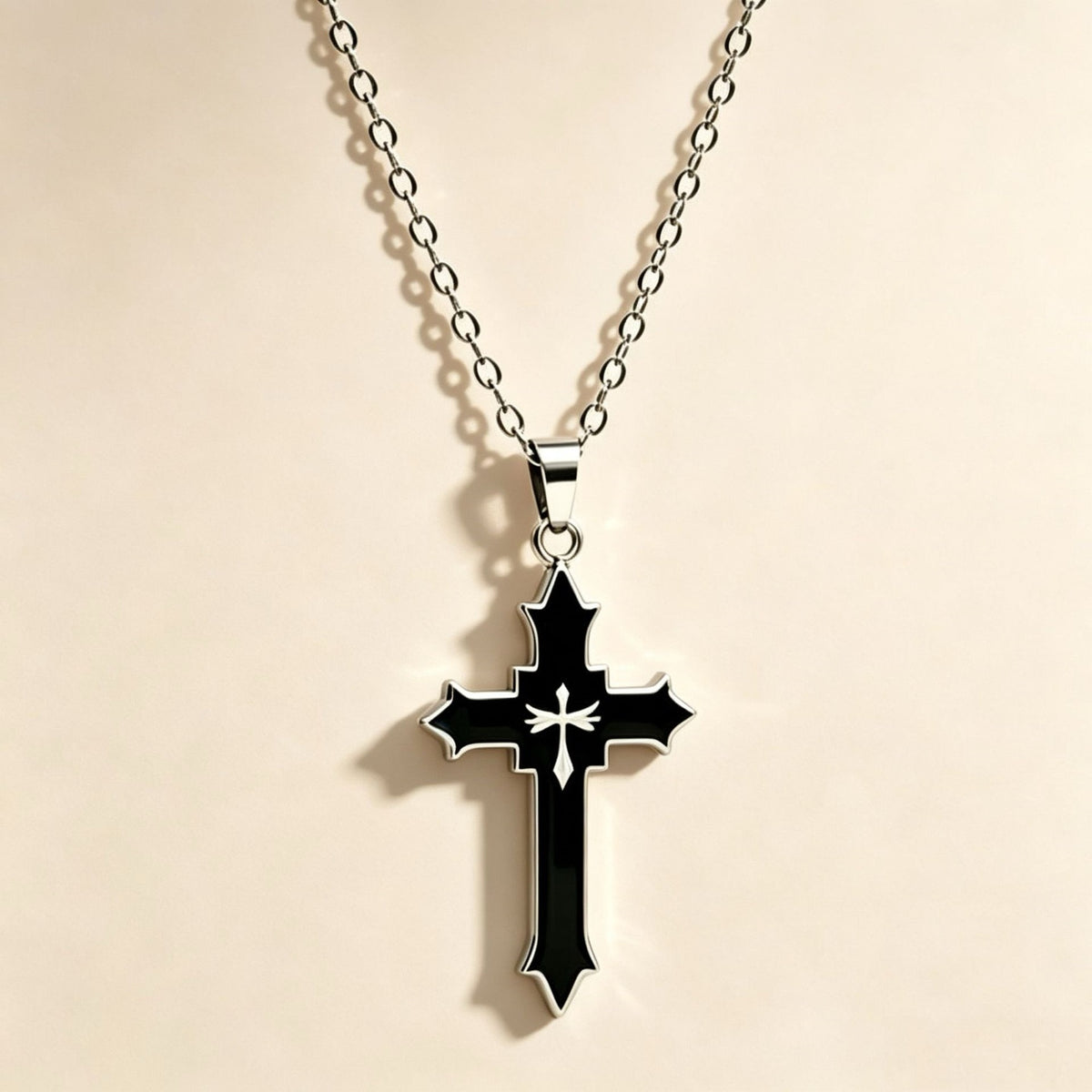 2Pcs Black & White Gothic Cross Matching Bestie Necklaces ⚔️🖤