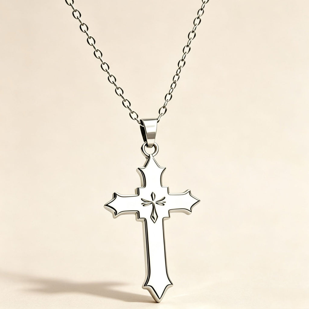 2Pcs Black & White Gothic Cross Matching Bestie Necklaces ⚔️🖤