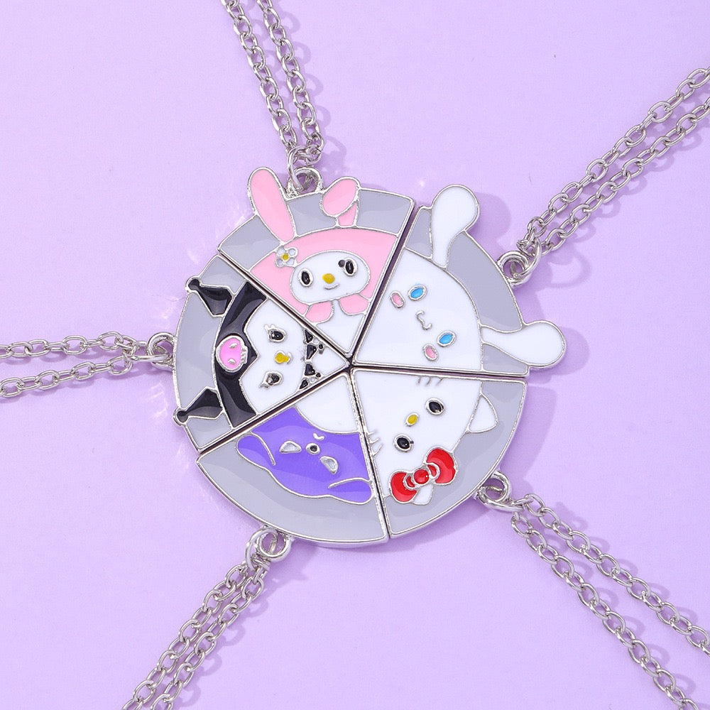 5‑Piece Cute Cartoon Character Split Puzzle Best Friend Necklaces💜
