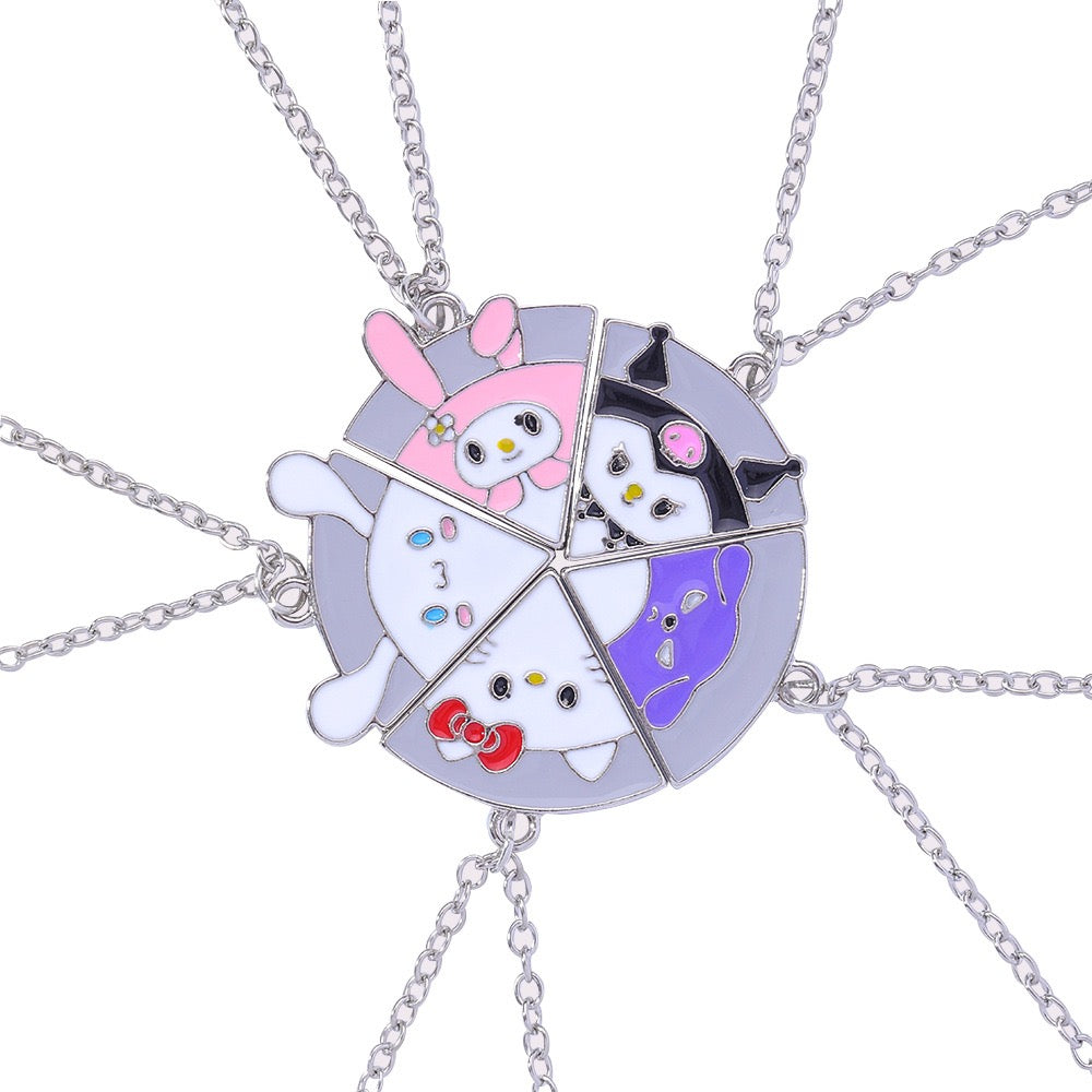 5‑Piece Cute Cartoon Character Split Puzzle Best Friend Necklaces💜