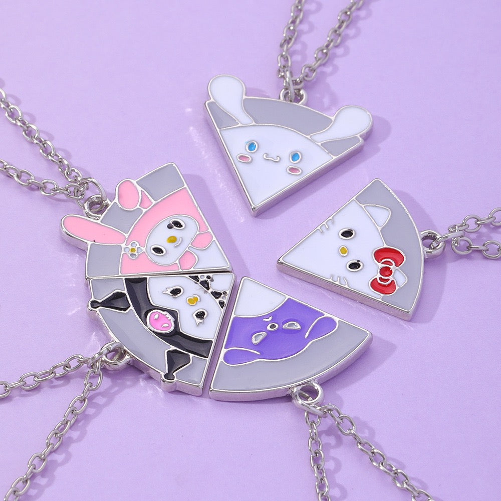 5‑Piece Cute Cartoon Character Split Puzzle Best Friend Necklaces💜
