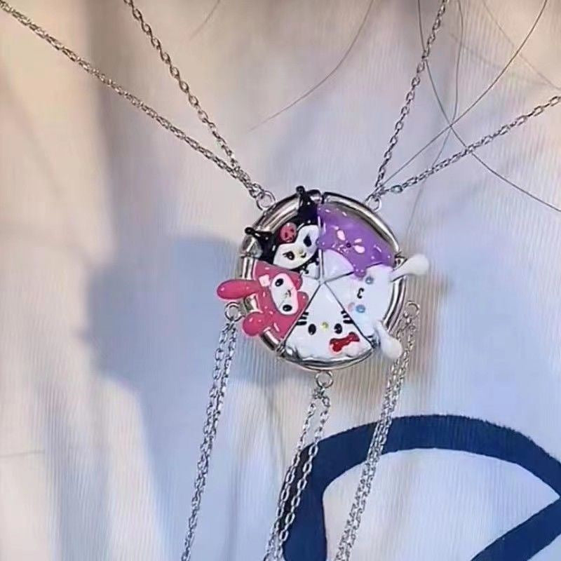 5‑Piece Cute Cartoon Character Split Puzzle Best Friend Necklaces💜