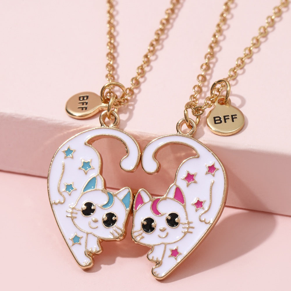 2‑Piece Split Heart Cat BFF Best Friend Necklaces🐱💖