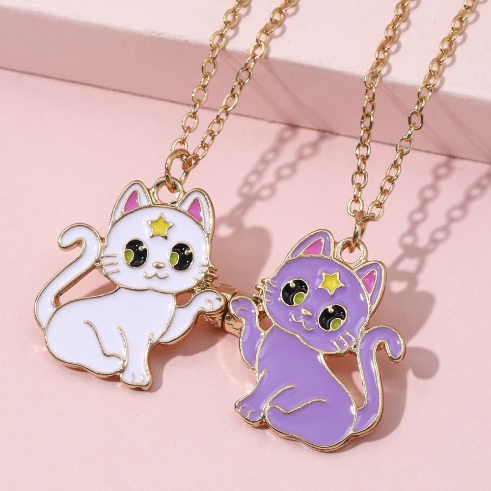 2‑Piece Split Heart Cat BFF Best Friend Necklaces🐱💖