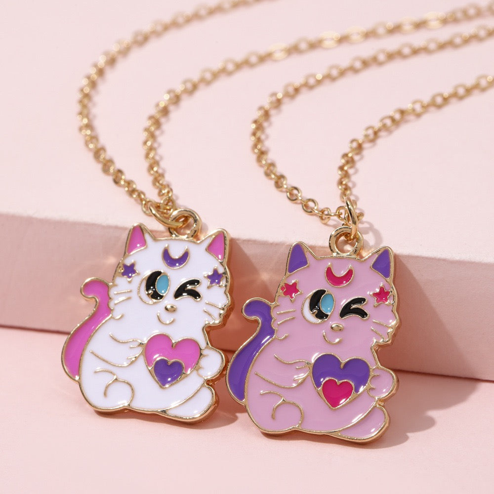 2‑Piece Split Heart Cat BFF Best Friend Necklaces🐱💖