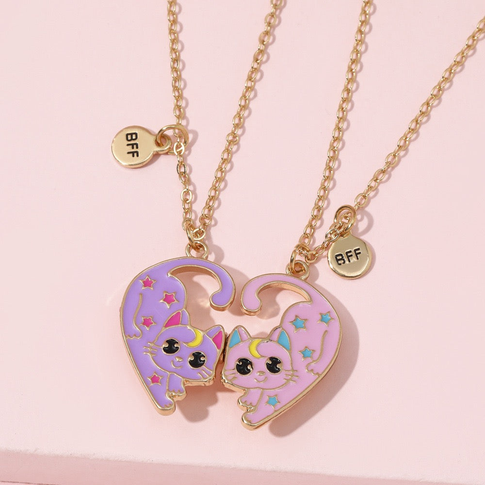 2‑Piece Split Heart Cat BFF Best Friend Necklaces🐱💖