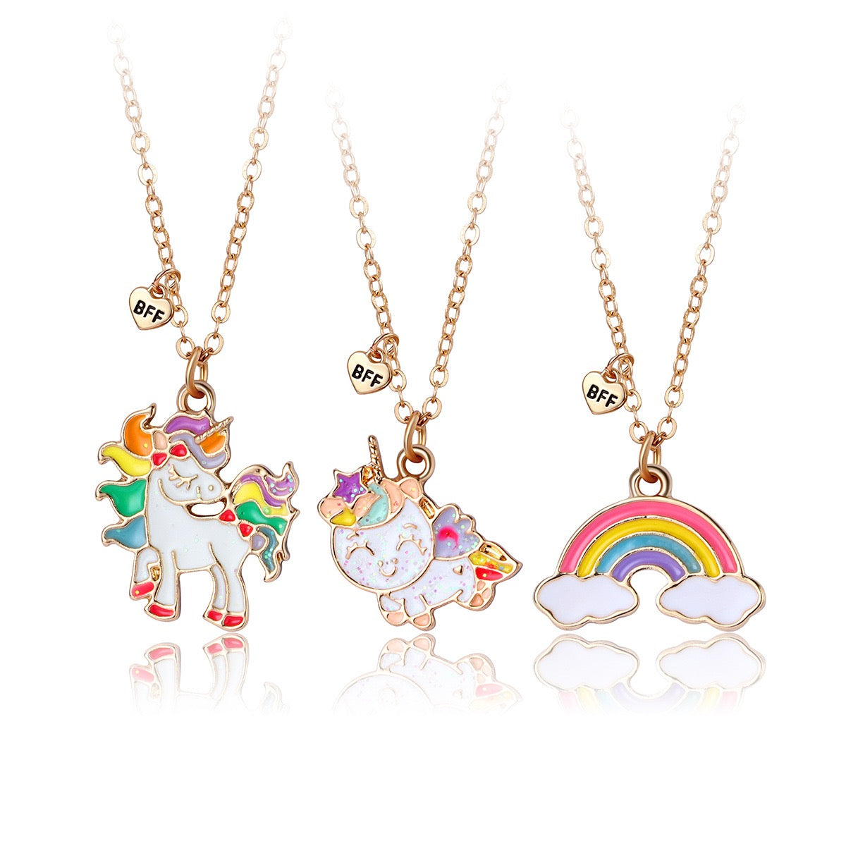 3‑Piece Unicorn & Rainbow BFF Best Friend Necklaces🦄🌈