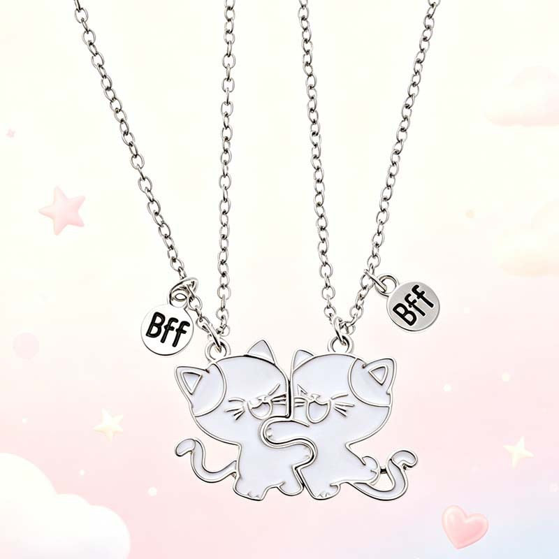 2‑Piece Split Heart Cat BFF Best Friend Necklaces🐱💖