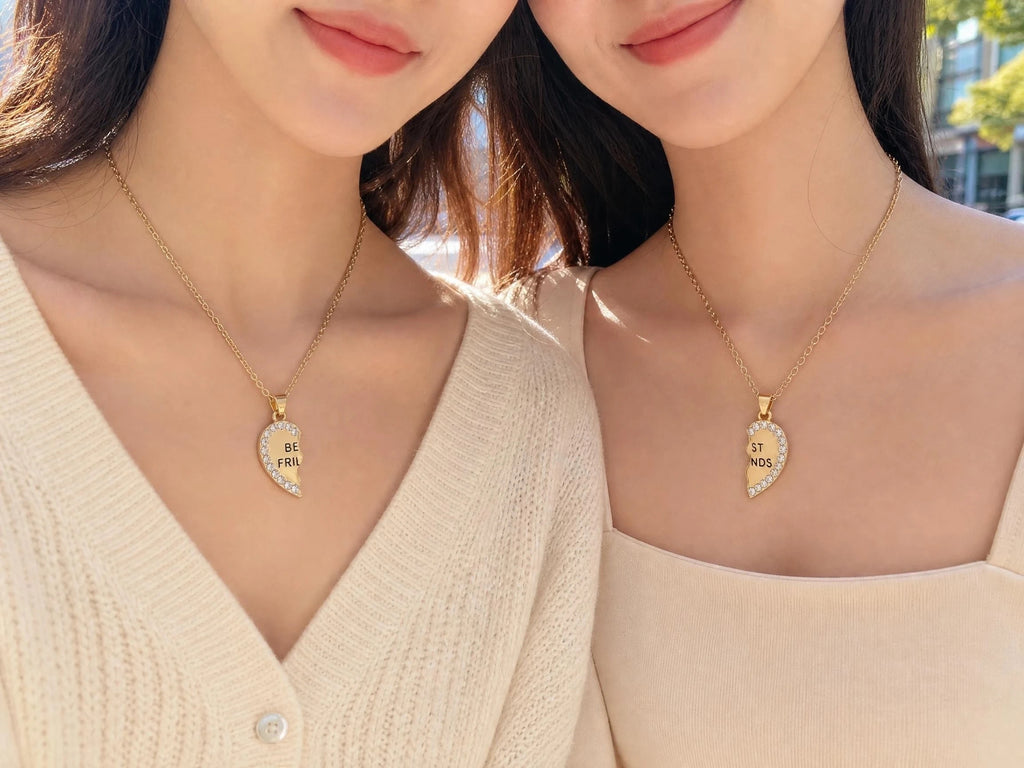 Collares BFF con Corazón de Oro y Pedrería para Dos Mejores Amigas 💛💖
