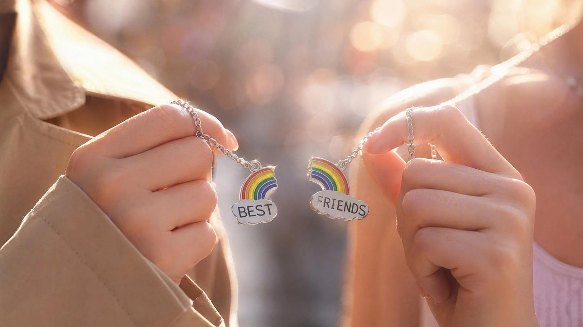 Two Bestie Rainbow BEST FRIENDS BFF Necklaces🌈☁️