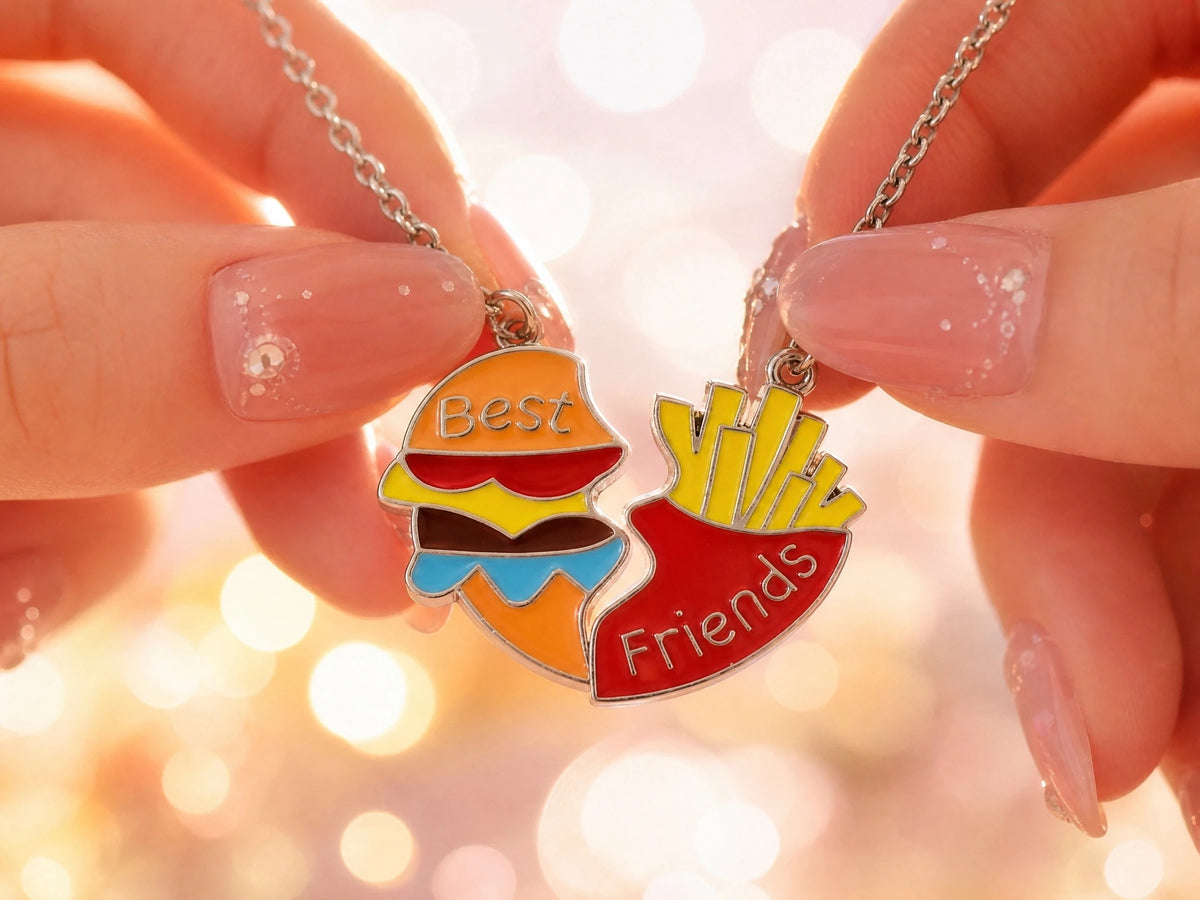 Two Besties Burger Fries Heart BFF Necklaces🍔🍟💖