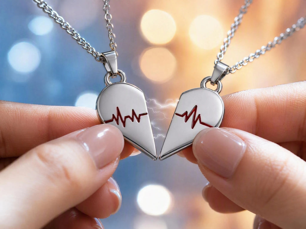 Dos Mejores Amigas Rojo ECG Latido del Corazón Corazón Partido Collares de Pareja ❤️💓