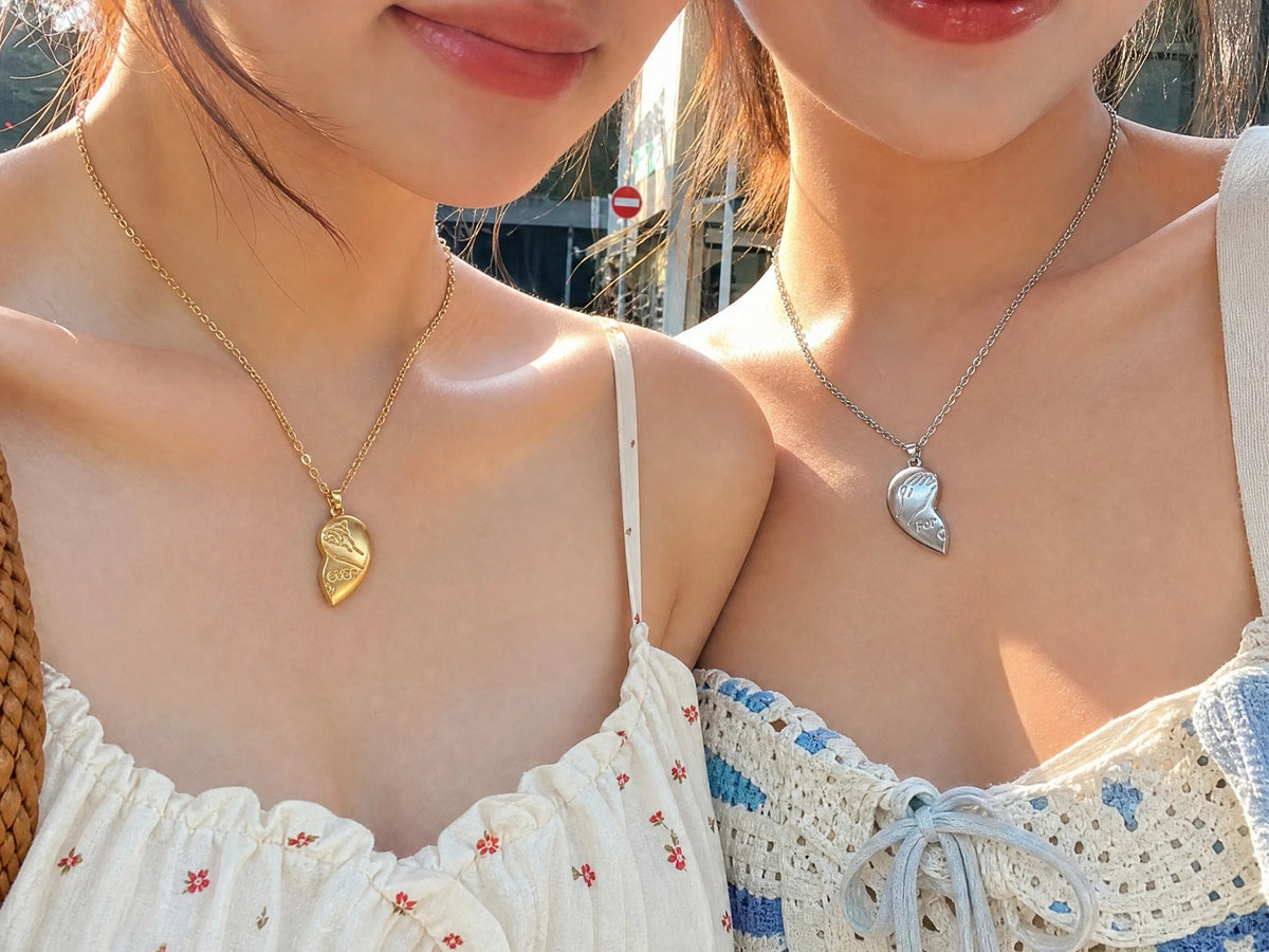 Two Bestie Forever Handshake Heart BFF Necklaces🤝💛🤍