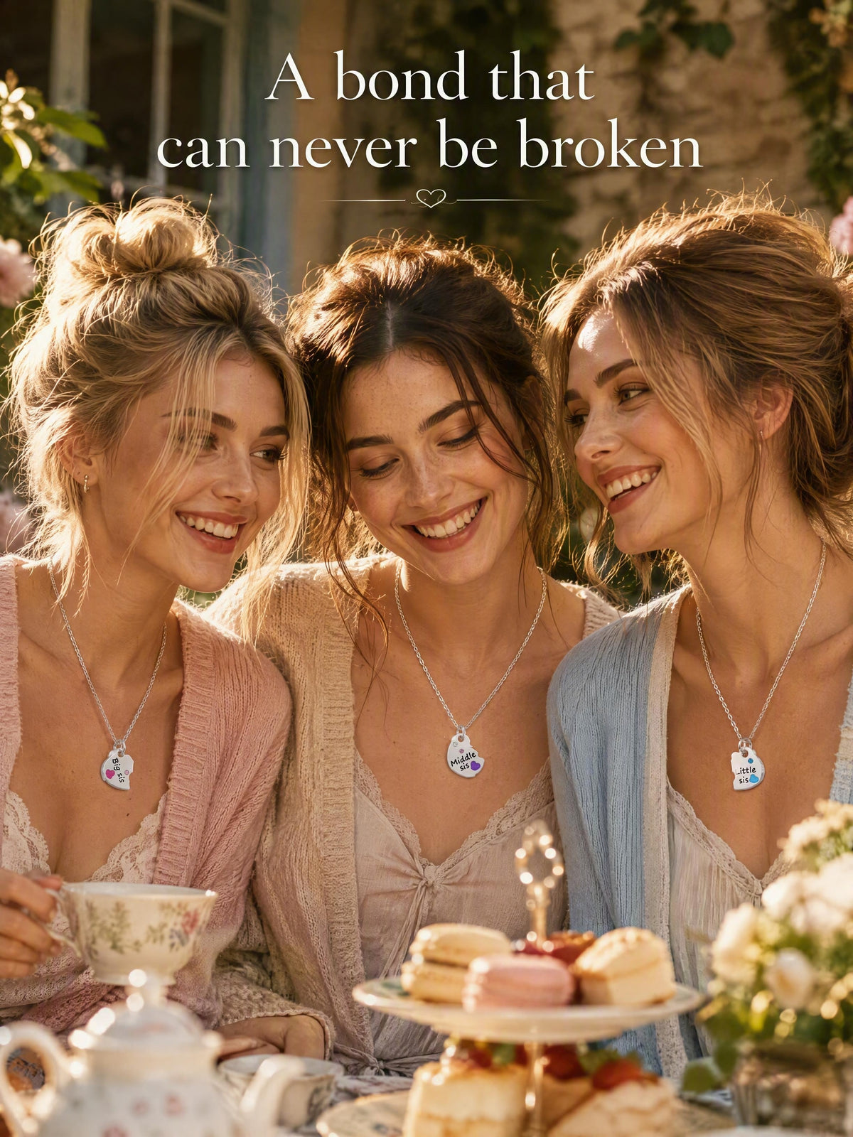 Collares de Corazones de Hermanas: Tres Mejores Amigas, Hermana Mayor, Mediana y Pequeña 💜💗💙