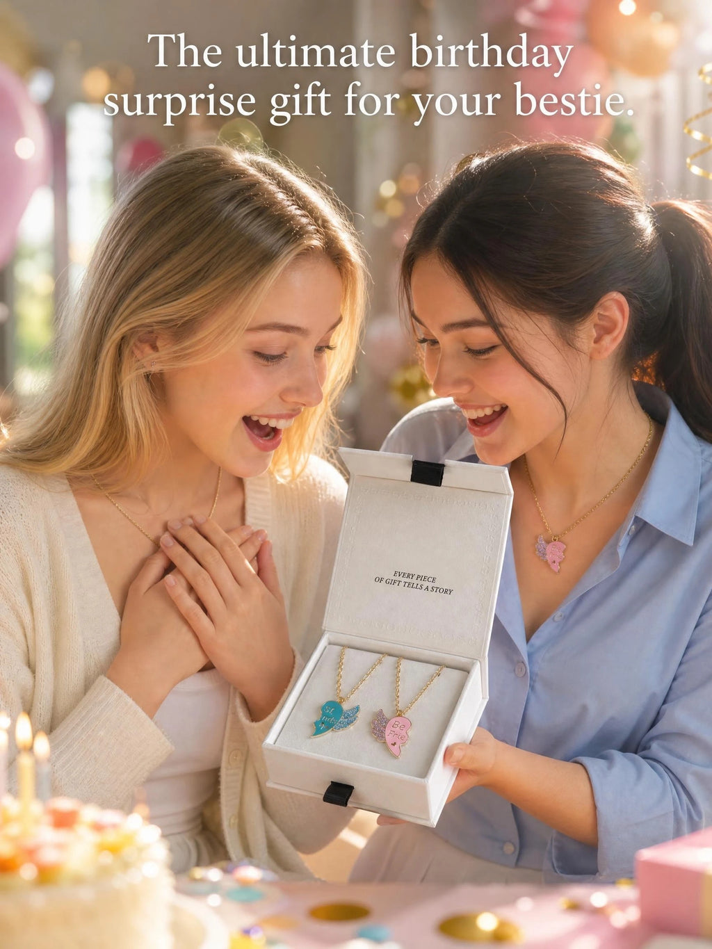 Dos collares de mejores amigas a juego con alas de corazón ✨