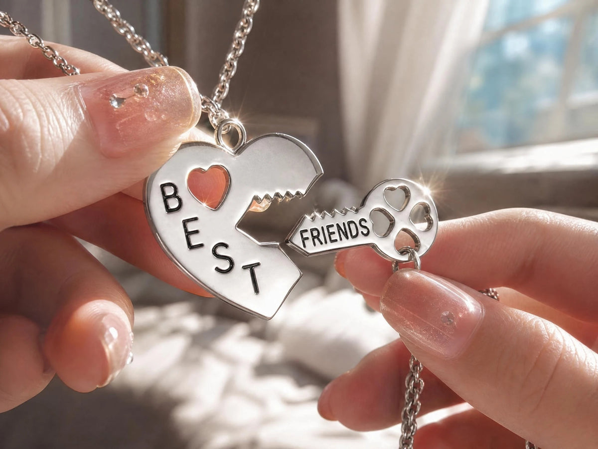 Two Bestie Heart & Key BEST FRIENDS BFF Necklaces🔑💖