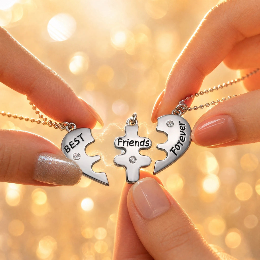 3 Collares de Corazón de Amigas para Siempre BFF con Rompecabezas💖🧩
