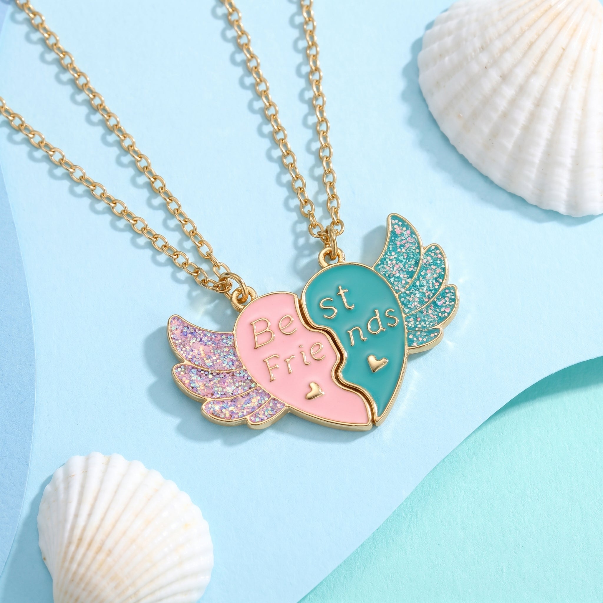 Two Bestie Heart Wing Matching Best Friend Necklaces✨