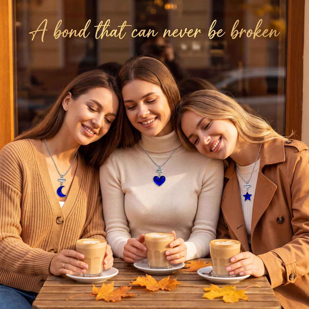 Collares de la amistad de luna, corazón y estrella de tres mejores amigas🌙⭐💙