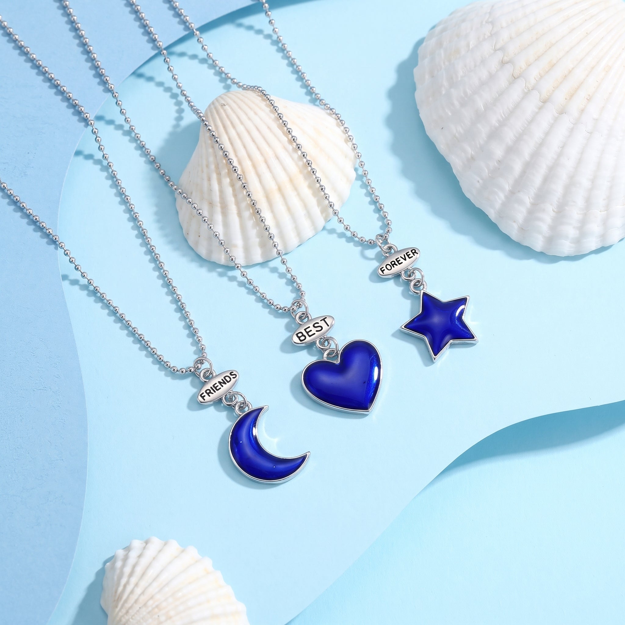 Three Besties Moon Heart Star Best Friend Necklaces🌙⭐💙