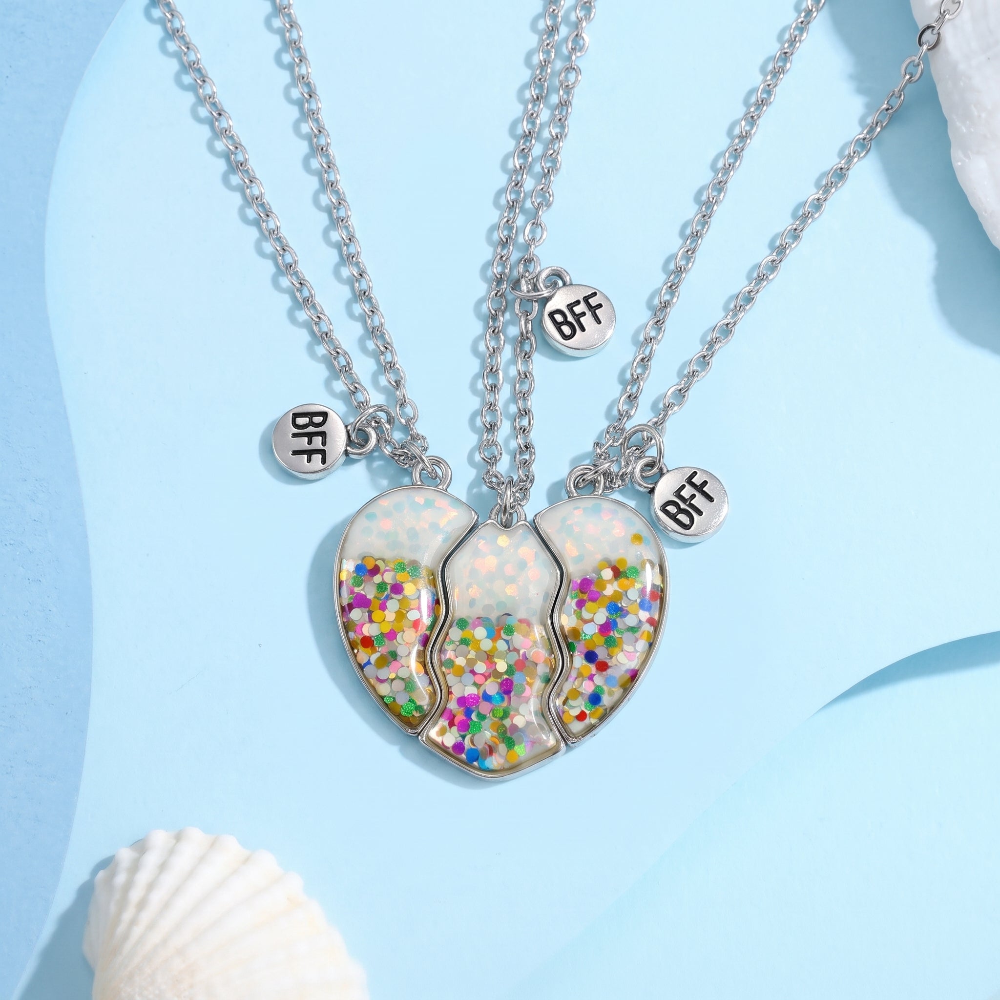 Three Besties Glitter Heart BFF Necklaces✨💖