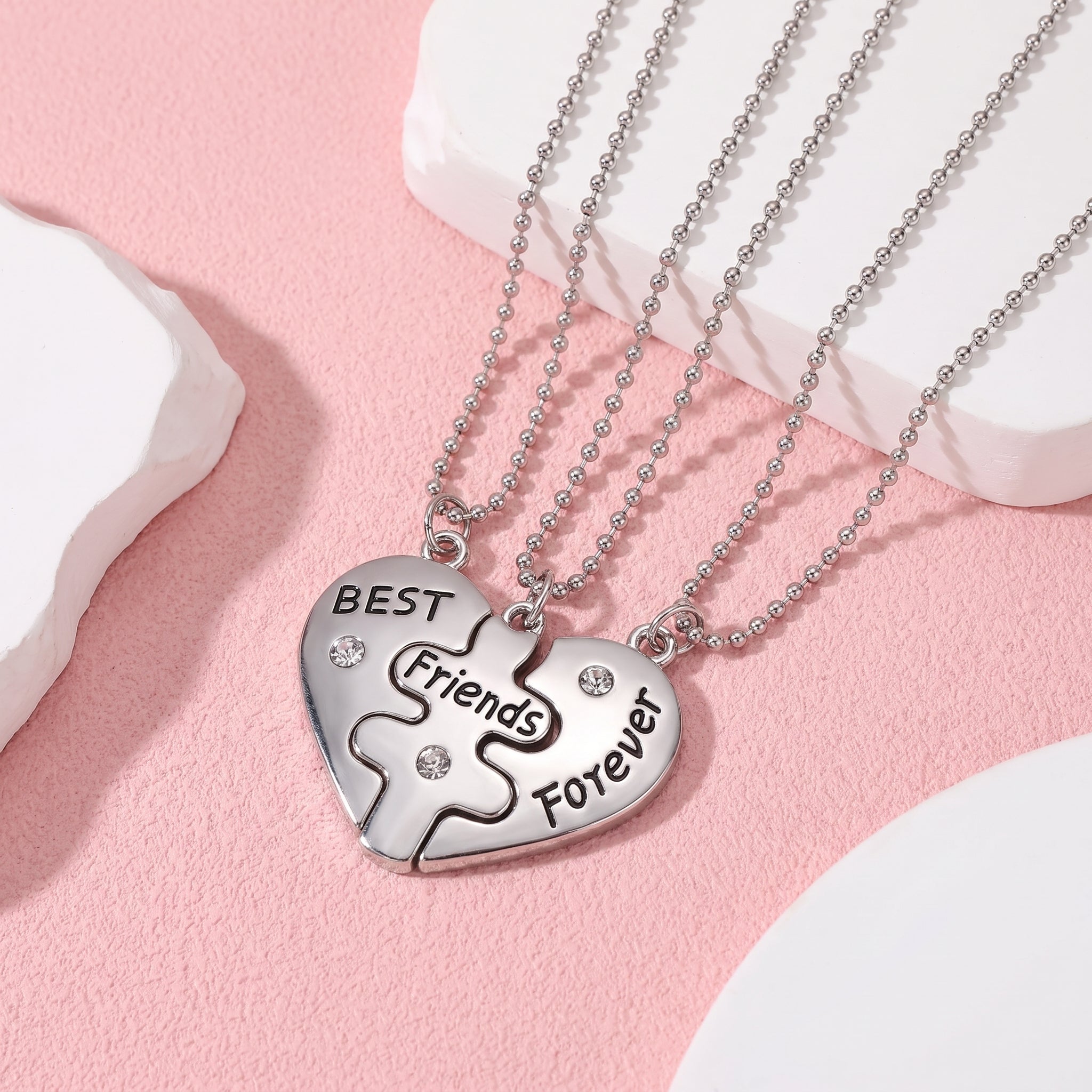 3‑Best Friends Forever Puzzle Heart BFF Necklaces💖🧩