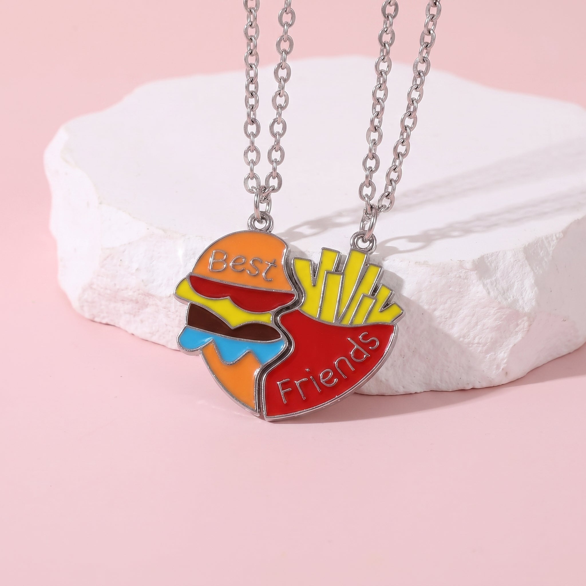 Two Besties Burger Fries Heart BFF Necklaces🍔🍟💖