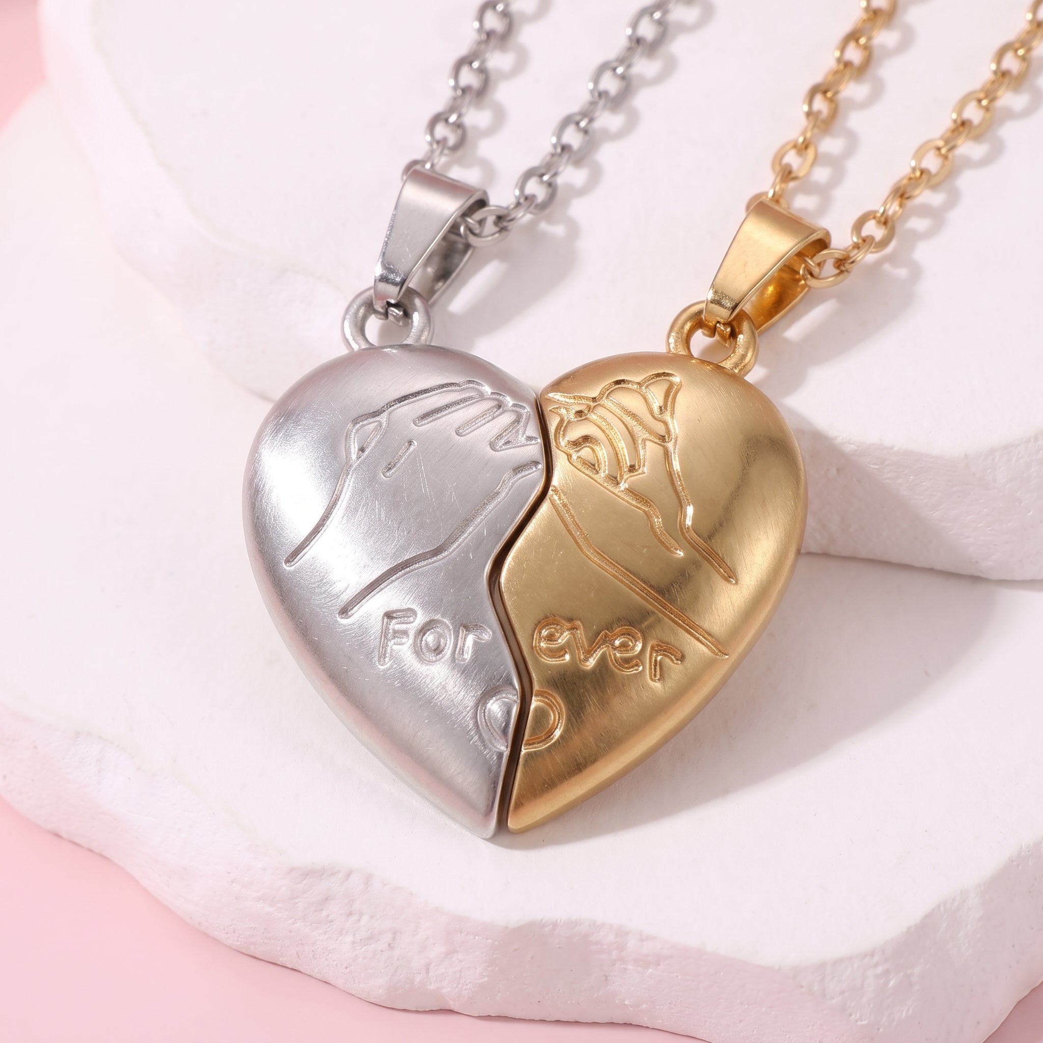 Two Bestie Forever Handshake Heart BFF Necklaces🤝💛🤍