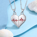 Two Bestie Red ECG Heartbeat Split‑Heart Couple Necklaces❤️💓