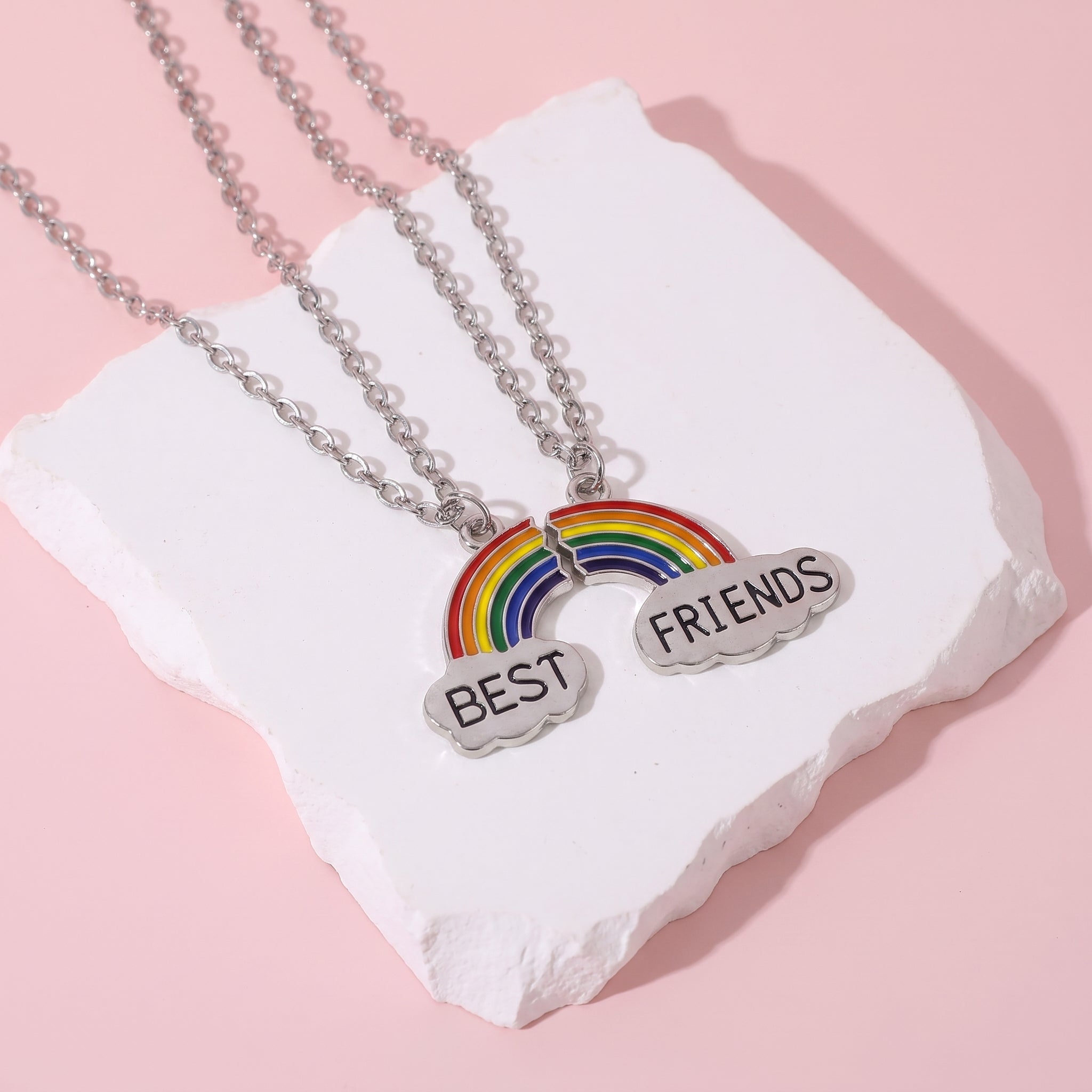Two Bestie Rainbow BEST FRIENDS BFF Necklaces🌈☁️